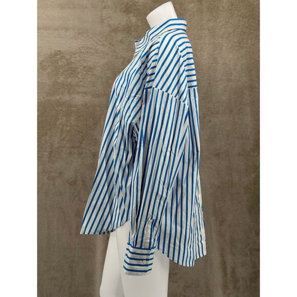 Express Top Womens XL Blue White Stripe Boyfriend Portofino Button Up Office NWT - Picture 4 of 11